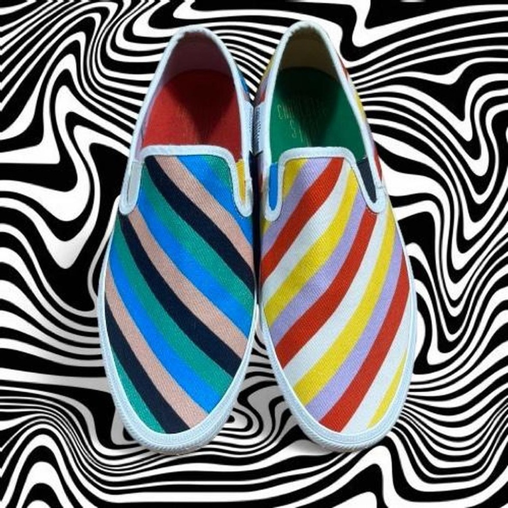 Charlotte Stone "Archie In" mismatched striped slip on tennis shoes size 8 NWOB